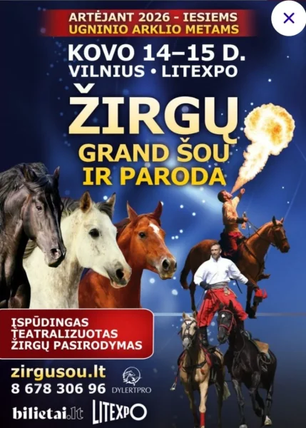 Žirgų Grand Šou ir Paroda Kovo 14–15 d., 2026   14 kovo 2026 